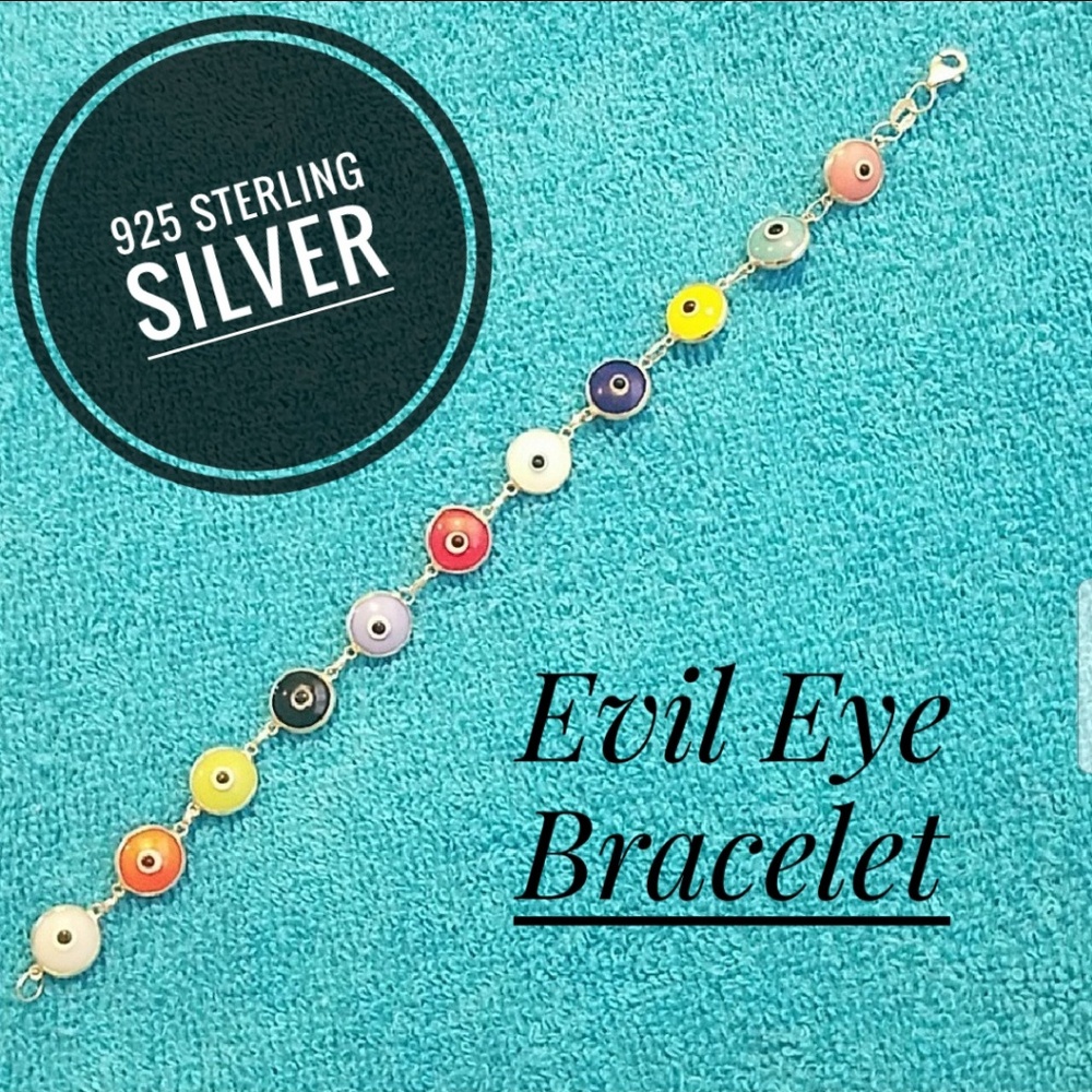 925 sterling silver colorful evil eye bracelet